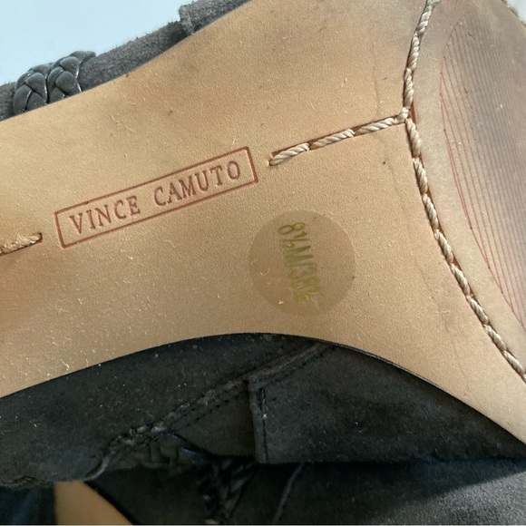 Vince Camuto Astan Charcoal Suede Leather Braided Wrap Tassel Open Toe Booties - Picture 6 of 7